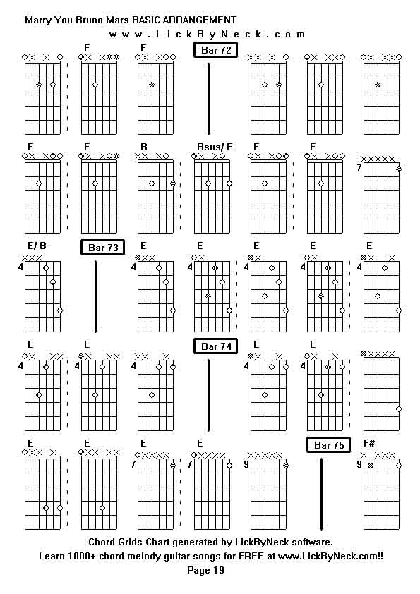 Chord Grids Chart of chord melody fingerstyle guitar song-Marry You-Bruno Mars-BASIC ARRANGEMENT,generated by LickByNeck software.